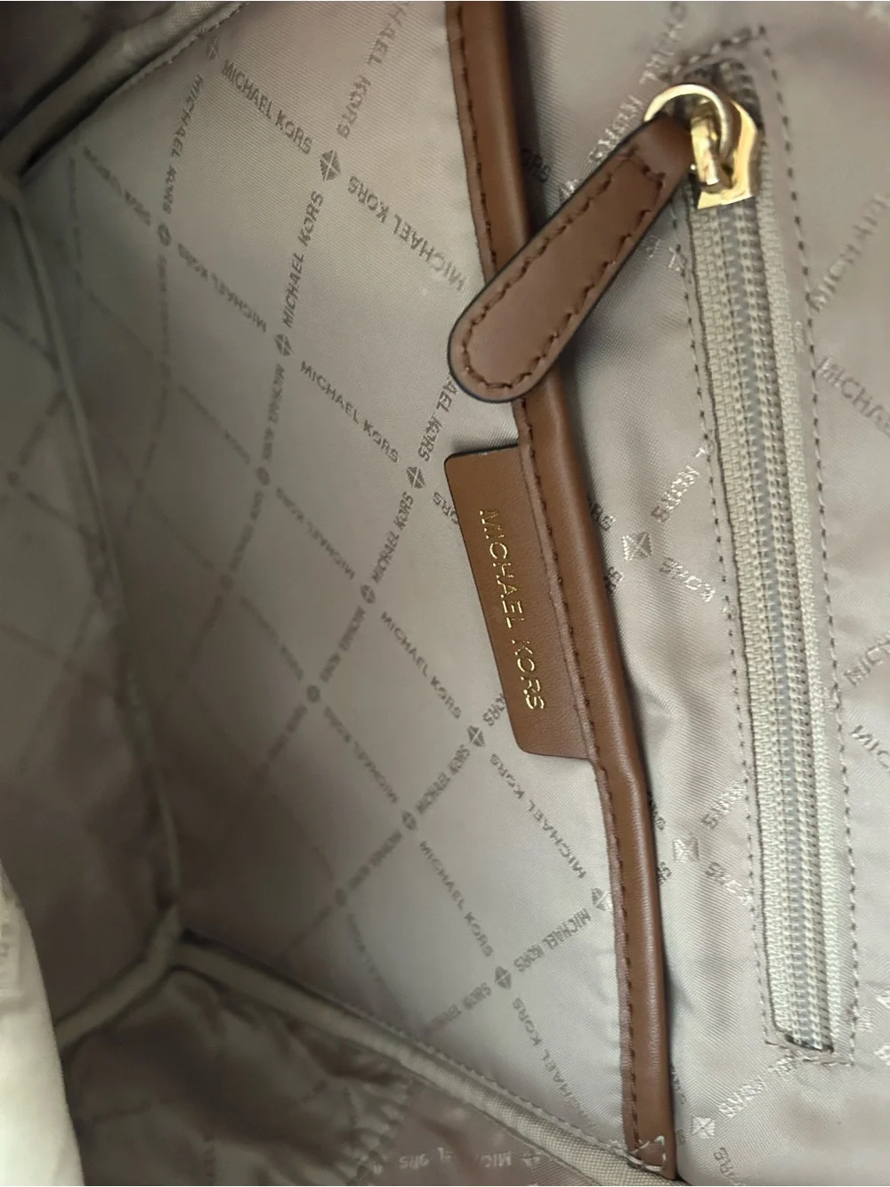 Michael Kors Cream & Brown MK Logo Dome Backpack